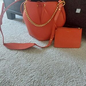 Alexander McQueen Orange and Gold Chain Leather Bucket Bag with Insert